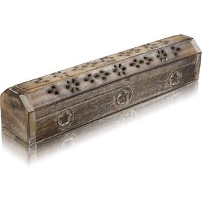 Wooden Incense Stick & Cone Burner Holder Coffin with Storage Compartment Organic Eco Friendly Ash Catcher Agarbatti Holder Rustic Style for Meditation Aromatherapy Home Fragrance Products (Natural)