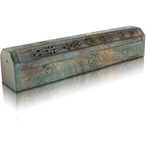 Wooden Incense Stick & Cone Burner Holder Coffin with Storage Compartment Organic Eco Friendly Ash Catcher Agarbatti Holder Rustic Style for Meditation Aromatherapy Home Fragrance Products (Natural)