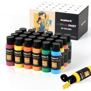 Acrylic Paint, 24 Colors Acrylic Paint Set, 2 fl oz/60ml Bottles, Non Toxic Art kit Painting Supplies for Kids Adults Canvas,Rock,Wood