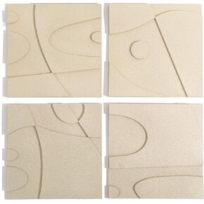 OIUYTOH Set of 4 Textured Plaster Wall Art 3D Relief Beige Wall Decoration Painting Handmade Geometric Abstract Shapes For Modern Home Living Room Bedroom Office Hotel 12 x 12 Inches x 4 Pieces