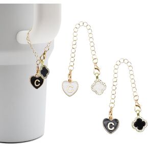 2Pcs Letter Charm Accessories for Stanley Cup,Name Id Initial Letter for Stanley 30&40 oz Tumbler with Handle,Heart Shape & Four Leaf Clover Initial Personalized Letter Charms,Stanley Cup Accessories Chain