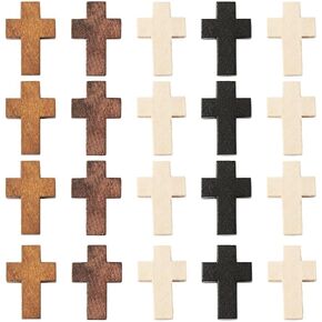KISSITTY 100Pcs/box Wooden Cross Charms 4 Colors Natural Unfinished Wood Cross Crafts Beads Small Cross Charms Pendants Hole: 1.8mm for Necklace Bracelet Jewelry Making DIY Easter Handmade Accessories