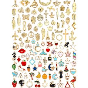 JIALEEY 110Pcs Assorted Gold Plated Enamel Pendants Charms for Jewelry Making Necklace Bracelet Craft Supplies