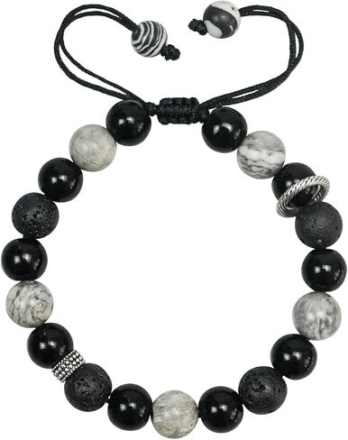 أساور مصنوعة يدويًا من الحجر الطبيعي مقاس 8 مم قابلة للتعديل من حجر اللافا روك السج والرخام قابلة للتعديل، كريستال علاجي عطري للجنسين، 2.7 بوصة، أسود in Kuwait