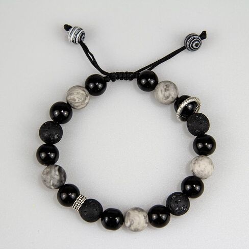 أساور مصنوعة يدويًا من الحجر الطبيعي مقاس 8 مم قابلة للتعديل من حجر اللافا روك السج والرخام قابلة للتعديل، كريستال علاجي عطري للجنسين، 2.7 بوصة، أسود in Kuwait