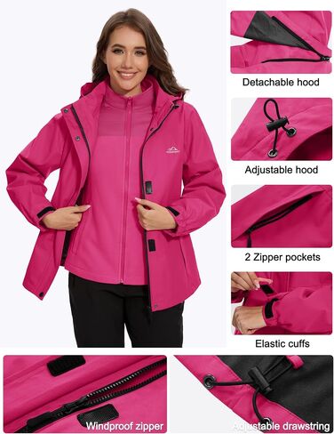 MAGCOMSEN Women's 3 in 1 Ski Jacket Water Resistant Winter Snow Coat Warm Fleece Lined Windproof Hiking Rain Outwear in Saudi Arabia