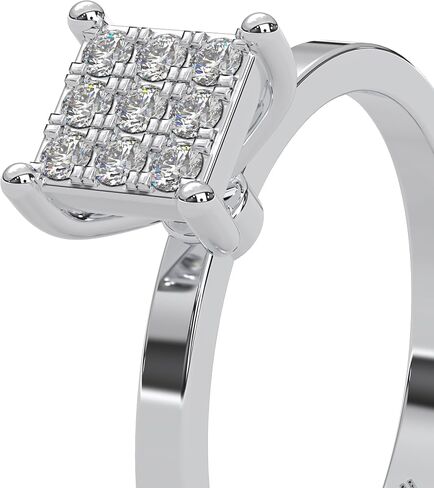 0.11 Cttw Round Cut Natural Diamond (Color: I-J,Clarity: I2-I3) | Square Cluster Engagement Ring For Women | Crafted In 925 Sterling Silver in Saudi Arabia