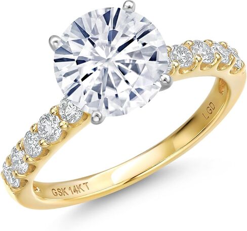 Gem Stone King 14K 2 Tone Gold White Moissanite and Lab Grown Diamond Engagement Ring For Women | 1.58 Cttw | Round 7MM | Wedding Anniversary Ring | Available in Size 5,6,7,8,9 in Saudi Arabia