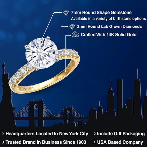 Gem Stone King 14K 2 Tone Gold White Moissanite and Lab Grown Diamond Engagement Ring For Women | 1.58 Cttw | Round 7MM | Wedding Anniversary Ring | Available in Size 5,6,7,8,9 in Saudi Arabia