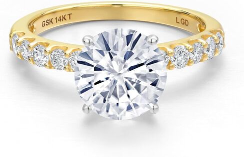 Gem Stone King 14K 2 Tone Gold White Moissanite and Lab Grown Diamond Engagement Ring For Women | 1.58 Cttw | Round 7MM | Wedding Anniversary Ring | Available in Size 5,6,7,8,9 in Saudi Arabia