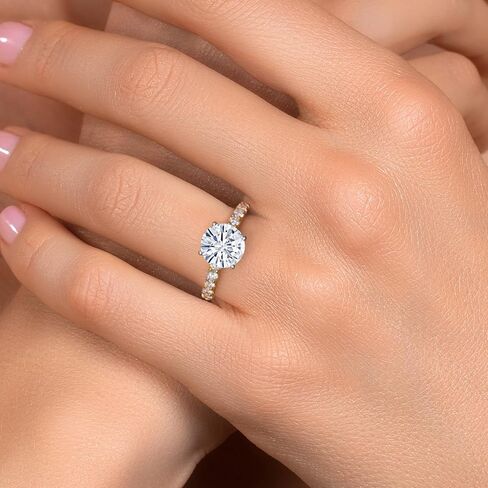 Gem Stone King 14K 2 Tone Gold White Moissanite and Lab Grown Diamond Engagement Ring For Women | 1.58 Cttw | Round 7MM | Wedding Anniversary Ring | Available in Size 5,6,7,8,9 in Saudi Arabia