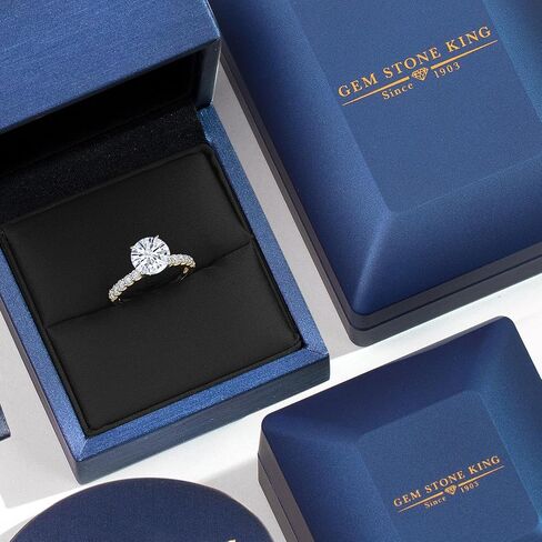 Gem Stone King 14K 2 Tone Gold White Moissanite and Lab Grown Diamond Engagement Ring For Women | 1.58 Cttw | Round 7MM | Wedding Anniversary Ring | Available in Size 5,6,7,8,9 in Saudi Arabia