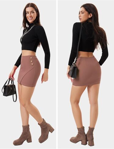 EXLURA المرأة مرونة عالية الخصر زر التنانير الصغيرة مثير Bodycon قلم رصاص التنانير القصيرة سليم صالح حفلة تاريخ ليلة تنورة 2024 in Kuwait