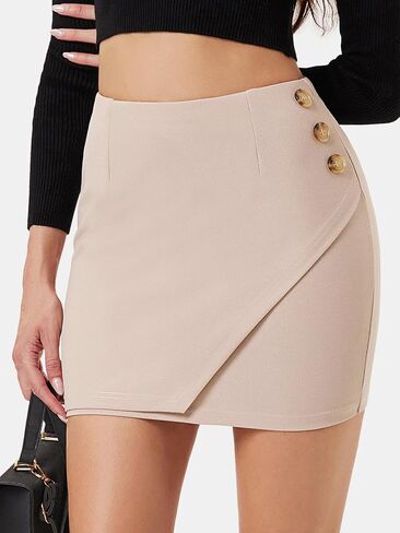 EXLURA المرأة مرونة عالية الخصر زر التنانير الصغيرة مثير Bodycon قلم رصاص التنانير القصيرة سليم صالح حفلة تاريخ ليلة تنورة 2024 in Saudi Arabia