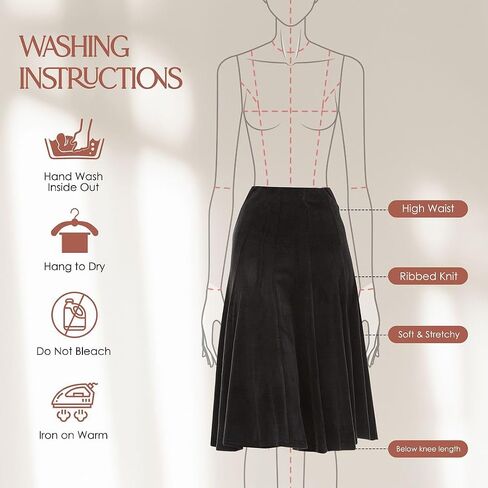 Women’s Midi 27 inch Length A-Line Velour Panel Skirt- Elastic Waist Office Pleated Skirt in Kuwait