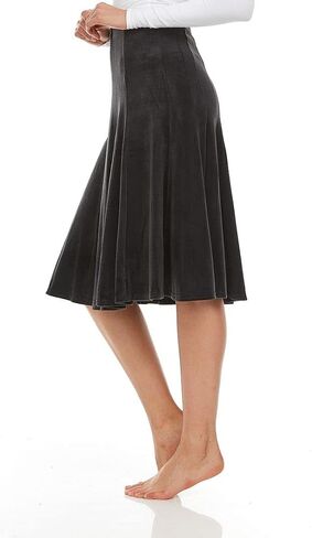 Women’s Midi 27 inch Length A-Line Velour Panel Skirt- Elastic Waist Office Pleated Skirt in Kuwait