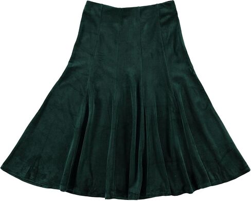 Women’s Midi 27 inch Length A-Line Velour Panel Skirt- Elastic Waist Office Pleated Skirt in Kuwait