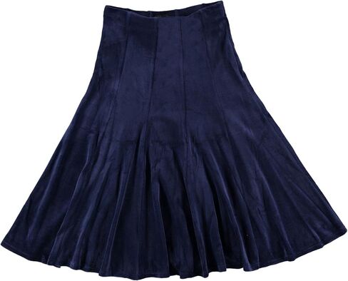 Women’s Midi 27 inch Length A-Line Velour Panel Skirt- Elastic Waist Office Pleated Skirt in Kuwait