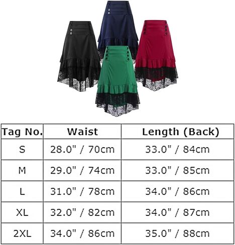 Women's Gothic Steampunk Skirt Victorian High-Low Bustle Skirt Renaissance Ruffles Lace Pirate Skirt Gypsy Hippie Party Skirt in Kuwait