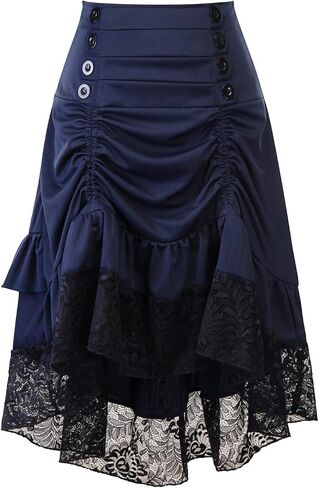Women's Gothic Steampunk Skirt Victorian High-Low Bustle Skirt Renaissance Ruffles Lace Pirate Skirt Gypsy Hippie Party Skirt in Kuwait