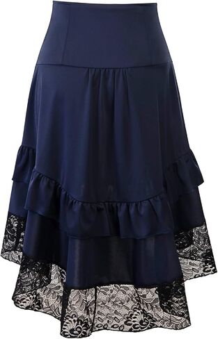 Women's Gothic Steampunk Skirt Victorian High-Low Bustle Skirt Renaissance Ruffles Lace Pirate Skirt Gypsy Hippie Party Skirt in Kuwait