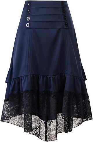 Women's Gothic Steampunk Skirt Victorian High-Low Bustle Skirt Renaissance Ruffles Lace Pirate Skirt Gypsy Hippie Party Skirt in Kuwait