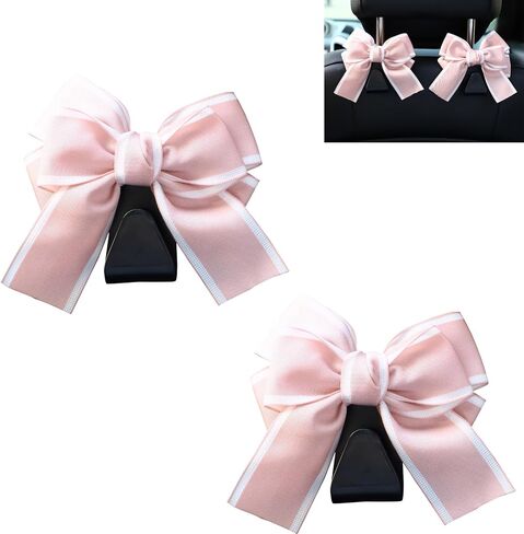 2 PCS Car Bow Seat Headrest Hook, Cute Creative Hidden Decoration, Multi-Function Hanging Organizer for Backpack Grocery Bag, Universal for Most Cars Portable Storage Accessories (Pink) in Saudi Arabia