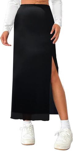 Avanova Women's Mesh Slit Split Long Skirts High Waisted Sexy Summer Maxi Skirts in Kuwait