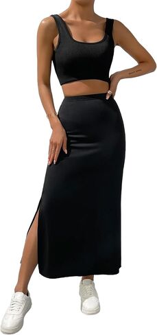 Avanova Women's Mesh Slit Split Long Skirts High Waisted Sexy Summer Maxi Skirts in Kuwait