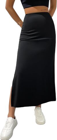 Avanova Women's Mesh Slit Split Long Skirts High Waisted Sexy Summer Maxi Skirts in Kuwait