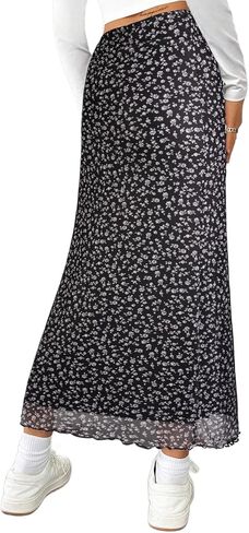 Avanova Women's Mesh Slit Split Long Skirts High Waisted Sexy Summer Maxi Skirts in Kuwait