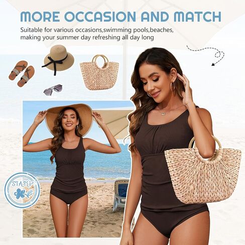 Century Star Ribbed Ruched Two Piece Tankini Swimsuits for Women 2024 Tummy Control Bathing Suit with Shorts Swimwear in Saudi Arabia