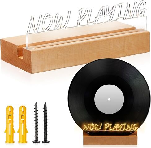 Now Playing Vinyl Record Stand Wall Mount Light up LED Vinyl Record Holder Wooden Acrylic Display with Warm White Lights for Albums Music Collection Gift Christmas (Battery Not Included) in Saudi Arabia
