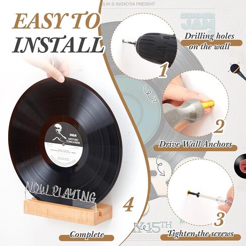 Now Playing Vinyl Record Stand Wall Mount Light up LED Vinyl Record Holder Wooden Acrylic Display with Warm White Lights for Albums Music Collection Gift Christmas (Battery Not Included) in Saudi Arabia
