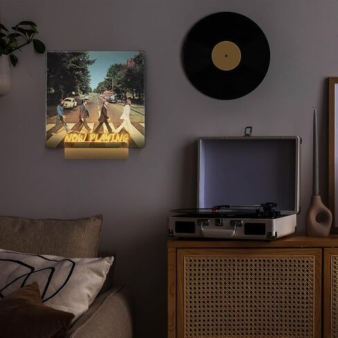 Now Playing Vinyl Record Stand Wall Mount Light up LED Vinyl Record Holder Wooden Acrylic Display with Warm White Lights for Albums Music Collection Gift Christmas (Battery Not Included) in Saudi Arabia