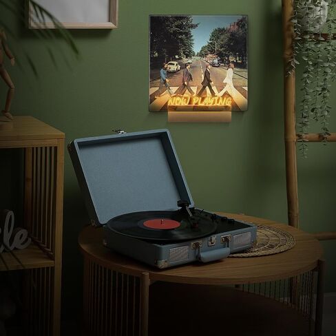 Now Playing Vinyl Record Stand Wall Mount Light up LED Vinyl Record Holder Wooden Acrylic Display with Warm White Lights for Albums Music Collection Gift Christmas (Battery Not Included) in Saudi Arabia