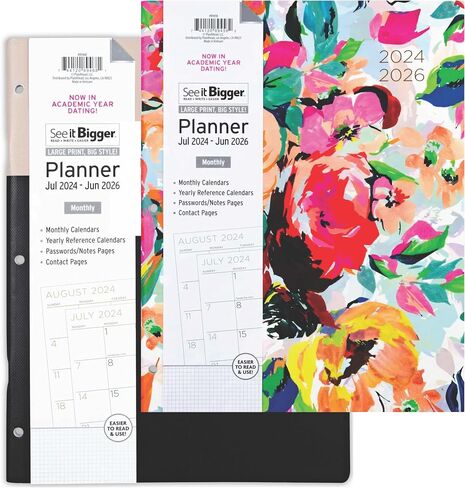 PlanAhead July 2024 - June 2026 Monthly Planner - 11"x8" 2 Year Academic Planner Notebook with Large Print - 3-Hole Punched Calendar Agenda for Student & Teacher - No Color Selection Available, Chosen Randomly in Saudi Arabia