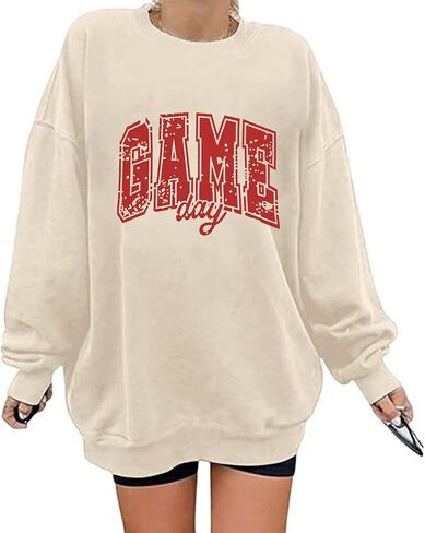 Game Day Sweatshirt for Women Oversized Football Sweatshirts Football Mom Crewneck Long Sleeve Pullover Tops in Kuwait