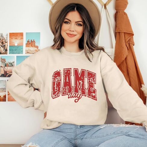 Game Day Sweatshirt for Women Oversized Football Sweatshirts Football Mom Crewneck Long Sleeve Pullover Tops in Kuwait
