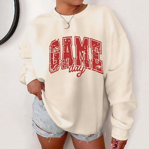 Game Day Sweatshirt for Women Oversized Football Sweatshirts Football Mom Crewneck Long Sleeve Pullover Tops in Kuwait