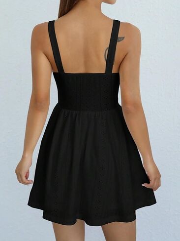 Milumia Women's Eyelet Elastic Tie Front Ruched High Waist Cami Sleeveless Mini Dresses in Saudi Arabia