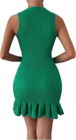 SOLY HUX Women's Sexy Sleeveless Bodycon Dress Ruffle Hem Ribbed Knit Sweater Slim Fit Ruched Stretchy Tank Mini Dresses in Saudi Arabia