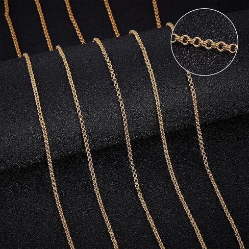 Beebeecraft 1 صندوق 10 متر سلاسل رولو نحاسية ملحومة 18 قيراط نحاس مطلي بالذهب 2 مم قلادة بيضاوية مكتنزة مع 20 قطعة مشابك مخلب جراد البحر 50 قطعة حلقات قفز لصنع المجوهرات in Saudi Arabia