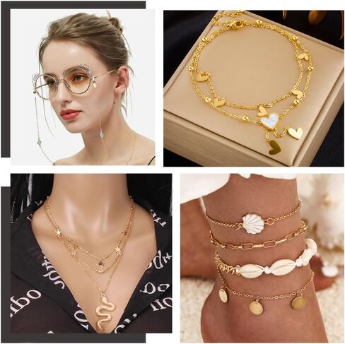 Beebeecraft 1 صندوق 10 متر سلاسل رولو نحاسية ملحومة 18 قيراط نحاس مطلي بالذهب 2 مم قلادة بيضاوية مكتنزة مع 20 قطعة مشابك مخلب جراد البحر 50 قطعة حلقات قفز لصنع المجوهرات in Saudi Arabia