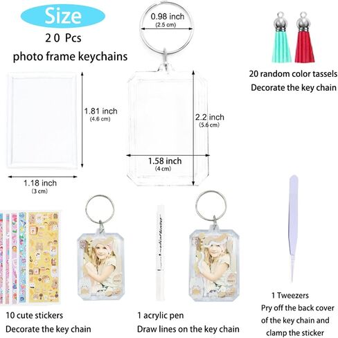 YCOSAN Acrylic Photo Frame Keyrings,1.58 x 2.2 inch/4 x 5.7cm Personalized Keychains, Photo Insert Keychains, 52 Pcs DIY Picture Keychains Kit in Saudi Arabia