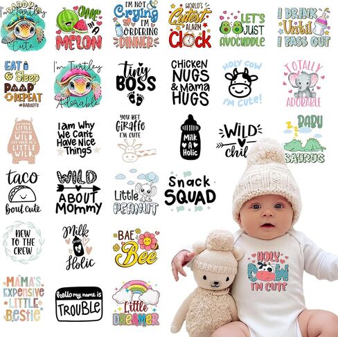 Kaciola 30 Sheets Baby Shower Games Iron on Transfers, Animal DTF Transfers Ready to Press Baby Bodysuit Making Stickers Iron on Decals for T Shirts Hoodie DIY Crafts (Animal) in Kuwait