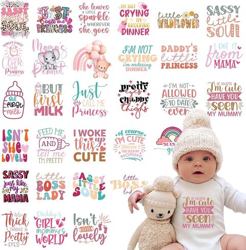 Kaciola 30 Sheets Baby Shower Games Iron on Transfers, Animal DTF Transfers Ready to Press Baby Bodysuit Making Stickers Iron on Decals for T Shirts Hoodie DIY Crafts (Animal) in Kuwait