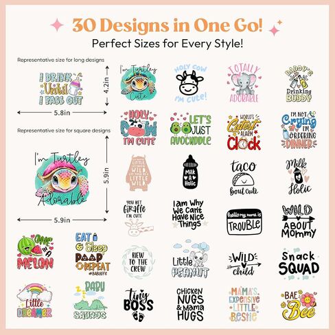 Kaciola 30 Sheets Baby Shower Games Iron on Transfers, Animal DTF Transfers Ready to Press Baby Bodysuit Making Stickers Iron on Decals for T Shirts Hoodie DIY Crafts (Animal) in Kuwait