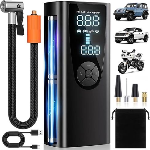 Tire Inflator Portable Air Compressor, 150PSI & 25000mAh Portable Air Pump for Car Tires, 2X Faster Inflation Bike Tire Pump with Tire Pressure Gauge, Auto Shut-off, Quick Charger, Motorcycle & Bike in Saudi Arabia