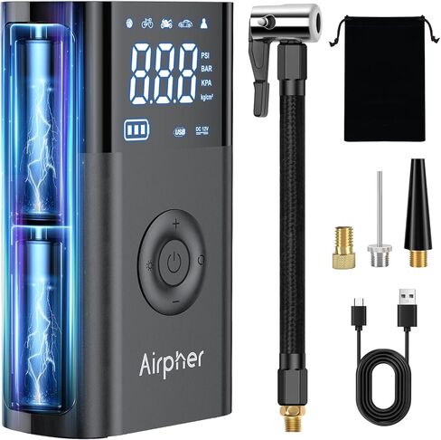 Tire Inflator Portable Air Compressor, Airpher Inflator Pump for Car Tires w/Digital Tire Pressure Gauge, 2.5X Faster Inflator 150PSI Cordless Electric Tire Inflator for Car Bike Motorcycle, Ball in Saudi Arabia